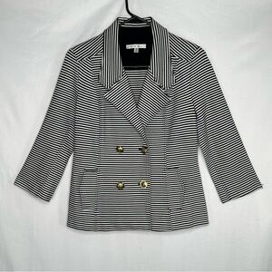 Cabi Life Jacket Navy White Striped Nautical Blazer Double‎ Breasted Preppy SzS